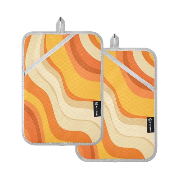 2Pack Heat-Resistant Quilted Cotton Potholders - Stylish Kitchen Grips for Hot Pots & Pans Ovens Orange Color Clash Pattern