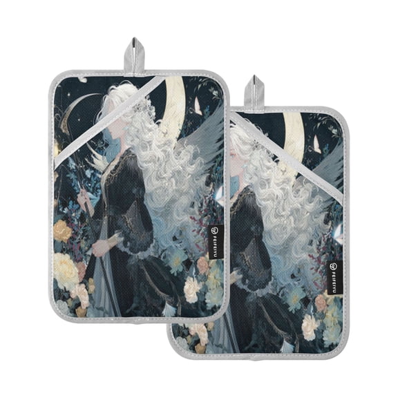 2Pack Heat-Resistant Quilted Cotton Potholders - Stylish Kitchen Grips for Hot Pots & Pans Ovens Princess Of The Moon