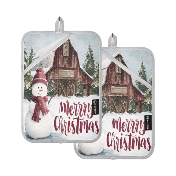 2Pack Heat-Resistant Quilted Cotton Potholders - Stylish Kitchen Grips for Hot Pots & Pans Ovens Red-hatted Snowman