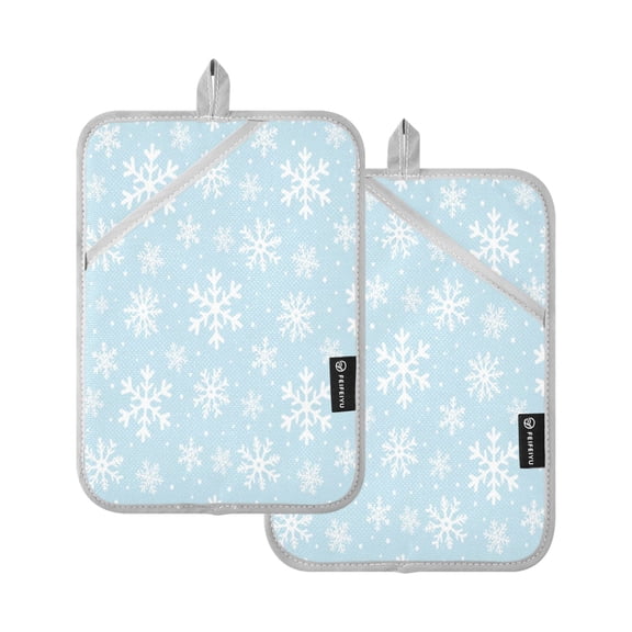 2Pack Heat-Resistant Quilted Cotton Potholders - Stylish Kitchen Grips for Hot Pots & Pans Ovens Seasonal Winter Snowflake Pattern