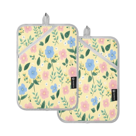 2Pack Heat-Resistant Quilted Cotton Potholders - Stylish Kitchen Grips for Hot Pots & Pans Ovens Sweet Buttercup Floral Bloom