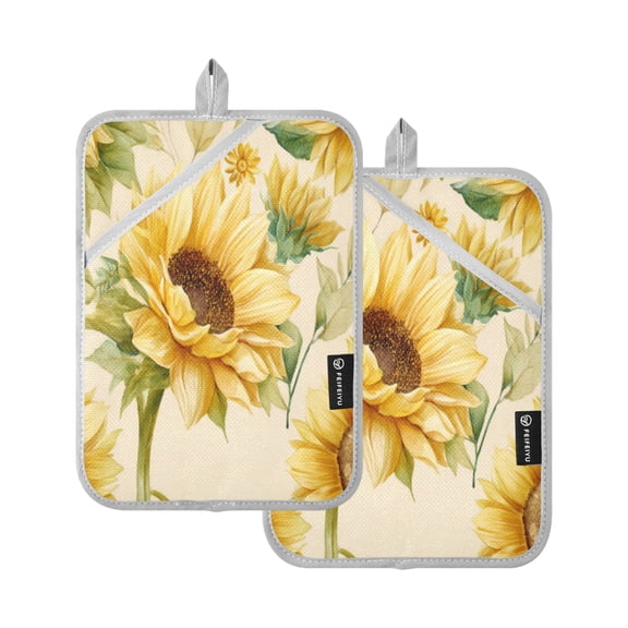 2Pack Heat-Resistant Quilted Cotton Potholders - Stylish Kitchen Grips for Hot Pots & Pans Ovens Vintage Fashion Sunflowers