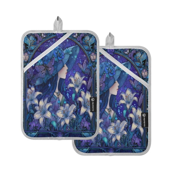 2Pack Heat-Resistant Quilted Cotton Potholders - Stylish Kitchen Grips for Hot Pots & Pans Ovens Violet Princess