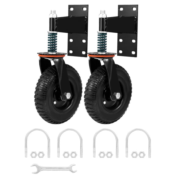 Gate Wheel, 8 Inch Wheel Diameter, 16 Inch Height, Suit for Metal Tube & Wooden Gates, 600lbs Capacity, Spring-Loaded Heavy Duty Rubber Casters (Black 2 Pack)