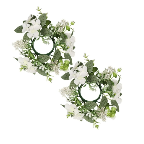 2Pack Hydrangea Candle Rings Wreaths Floral Candle Ring Candlerings For Pillar Candle Event & Party Home Decor
