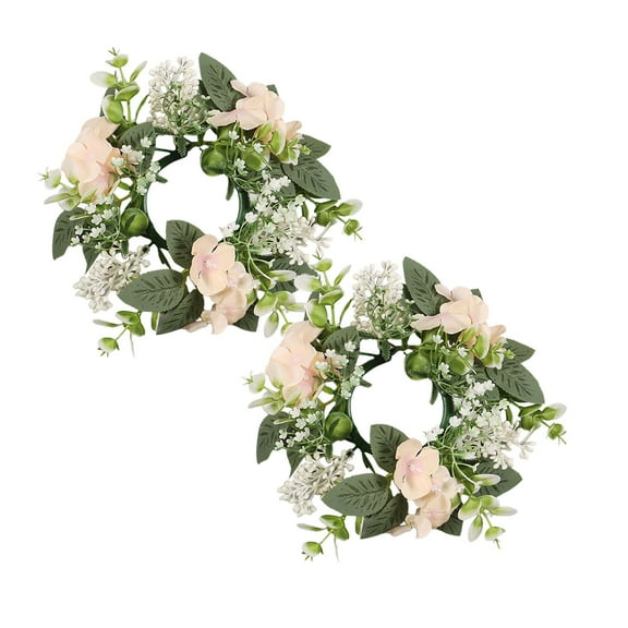 2Pack Hydrangea Candle Rings Wreaths Floral Candle Ring Candlerings For Pillar Candle Event & Party Home Decor