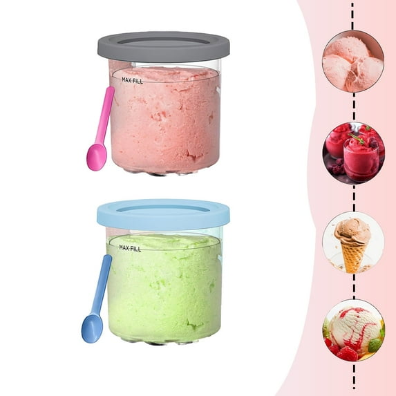 2Pack Ice Cream Pint Containers Replacement for Ninja Creami Pints and Lids, Compatible with NC301 NC300 NC299AMZ Series Ice Cream Maker, BPA-Free & Dishwasher Safe, with 2Scoops