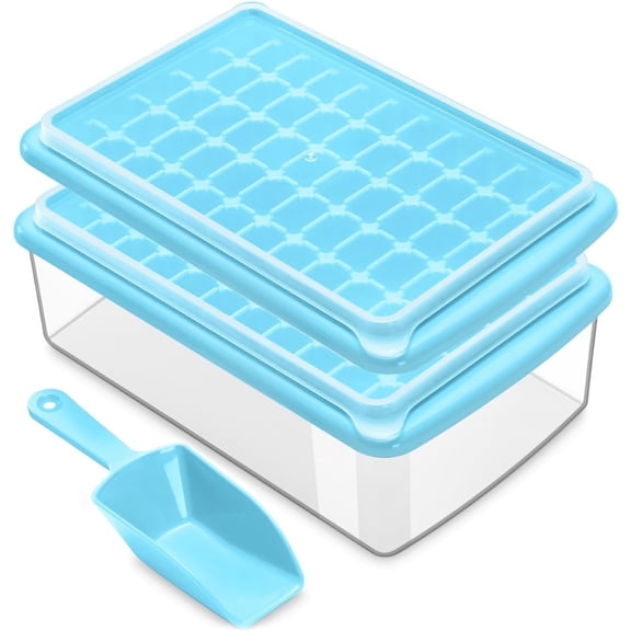 2Pack Ice Cube Tray with Lid and Bin for Freezer, Easy Release 55 Mini Ice Cube Tray with Cover, Storage Container, Scoop, Flexible Durable Plastic Nugget Ice Cube Mold & Bucket, BPA Free