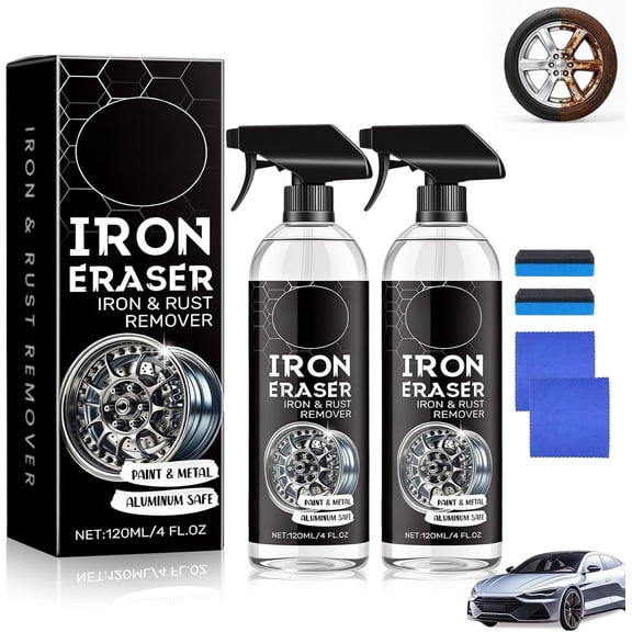 2Pack Iron Eraser Rust Remover SprayFast Acting Iron Powder Remover for Car Wheels and Paint,Brake Dust & Rust Removal,Professional Automotive Metal Surface Cleaner for Wheel,Tool and Household Item