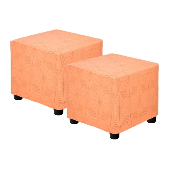 2Pack Jacquard Square Ottoman Cover Fit Length 13"-18", S-Large, Orange