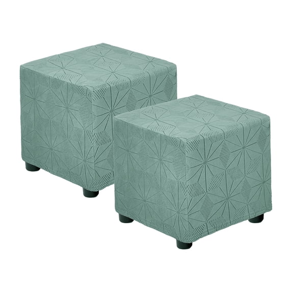 2Pack Jacquard Square Ottoman Cover Fit Length 13"-18", S-Large, Pine Green