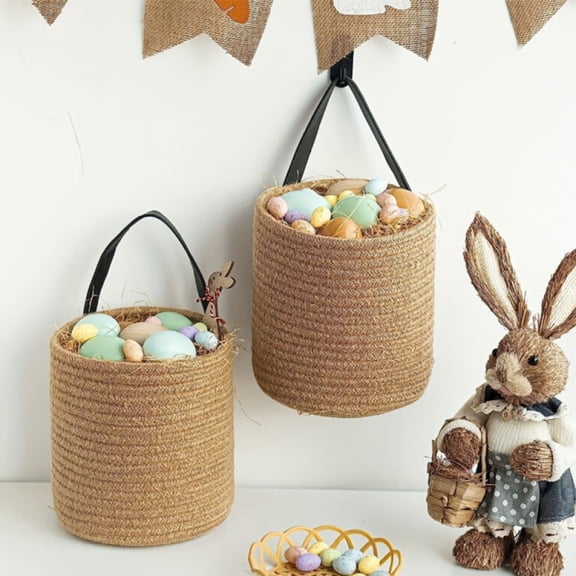 2Pack Jute Rope Hanging Basket - Woven Fern Wall Hanging Basket Flower Plants, Woven Storage 16*18cm Yellow