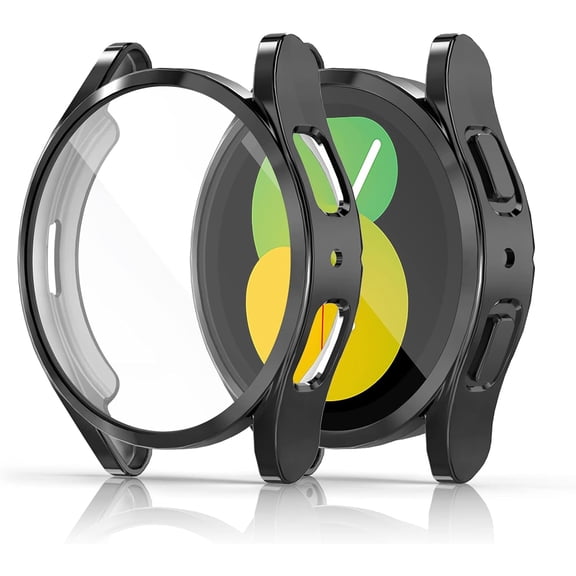 [2Pack] KOMI Compatible with Samsung Galaxy Watch 5/Galaxy Watch 4 40mm Screen Protector Case, Full Protection Cover Soft TPU Bumper Frame Accessories (Black+Black, Galaxy Watch 5/4-40mm)