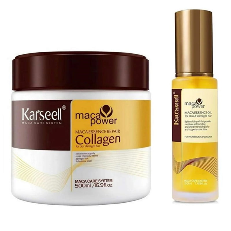 2Pack-Karseell Collagen Hair Treatment Deep Repair Conditioning Argan Oil 500ml + Moroccan Argan Oil 50ml for Dry Damaged Hair All Hair Types