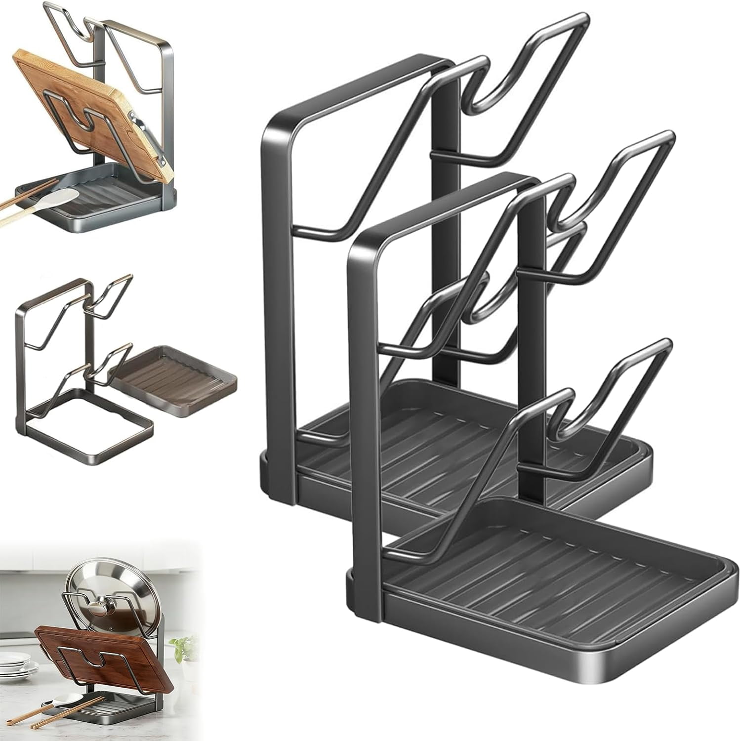 2Pack Kitchen Pot Lid Storage Rack, Space-Saving Kitchen Pot Cover ...