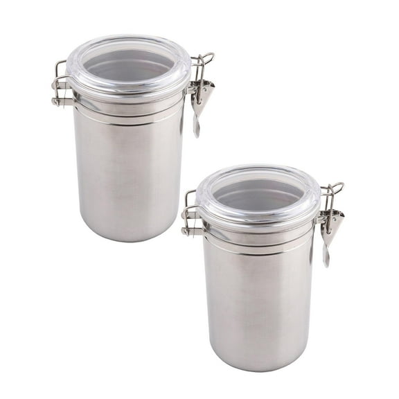 2Pack Kitchen Stainless Steel Canister Set With Clear Acrylic Lids Clamp Airtight Durable Stackable Food Storage Container For Kitchen Counter Pantry Tea Coffee Flour Rice Pa Storage Containers