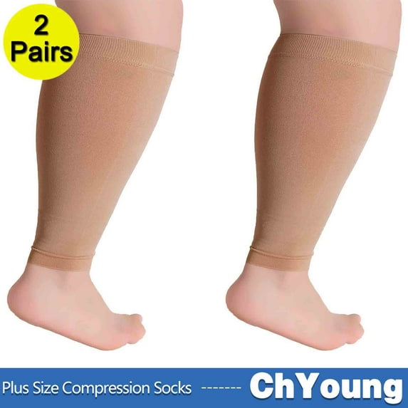 2Pack L Extra Wide Calf Compression Stockings for Women & Men, Plus Size Compression Sleeve Socks 20-30 mmHg, Knee High Toeless to Prevent Swelling, Pain