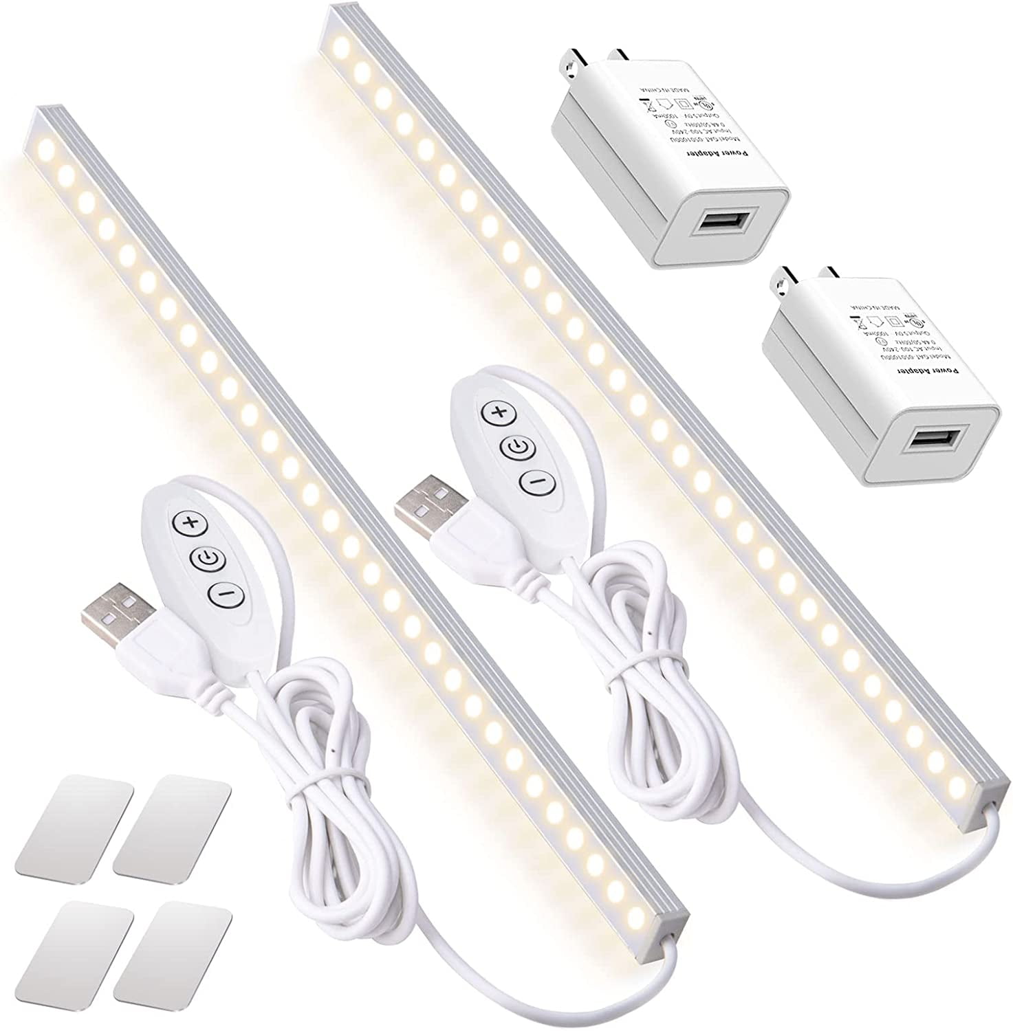 2Pack LED Under Cabinet Lighting Dimmable Under Cabinet Lights with USB Powered for Closet Light Bar Under Counter Lighting Work Tables Student Dormitory (Include AC Plug)