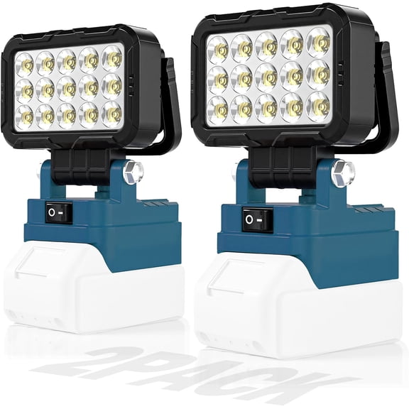 2Pack LED Cordless Work Light for Ma*kita 18V Battery, Portable Flashlight Jobsite Spotlight 2 USB Charging Port, 145° Adjustable Angle Repairing Camping Fishing Emergency (No Battery)