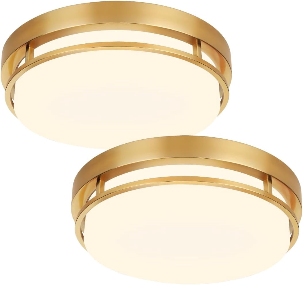 2Pack LED Flush Mount Ceiling Light Fixture 13" 20W, 3000/4000/5000K Color Selectable, Dimmable Ceiling Lamp for Kitchen, Hallway, Stairwell, Gold, ETL