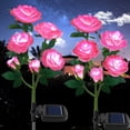thumbnail image 1 of 2Pack LED Solar Lights Outdoor Waterproof with 5 Roses, Soft Light, Charging in The Daytime and Light Up at Night for Patio Pathway Courtyard Garden Lawn (Pink), 1 of 6