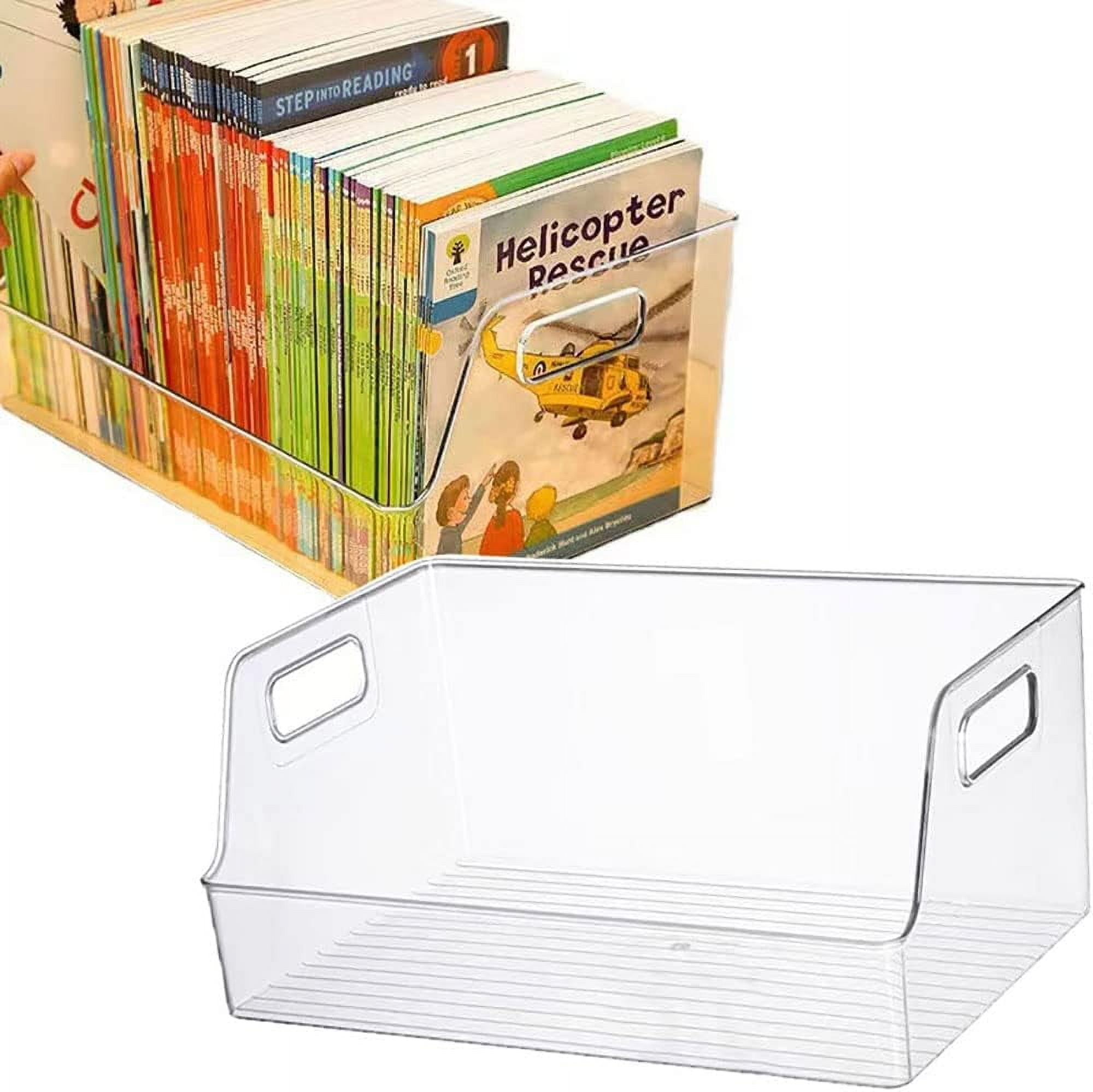 2Pack Large Book Storage Clear Plastic Stackable Book, Desk Book ...