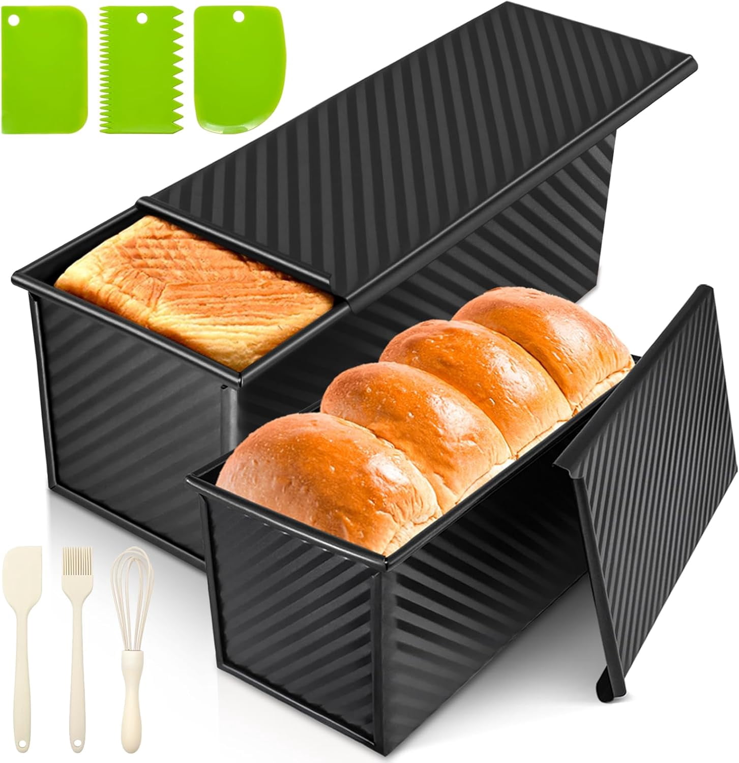 Packed Toast In Store 2Pack Large Bread Pan with Lids – 2.2LB Dough Capacity, Non-Stick ...