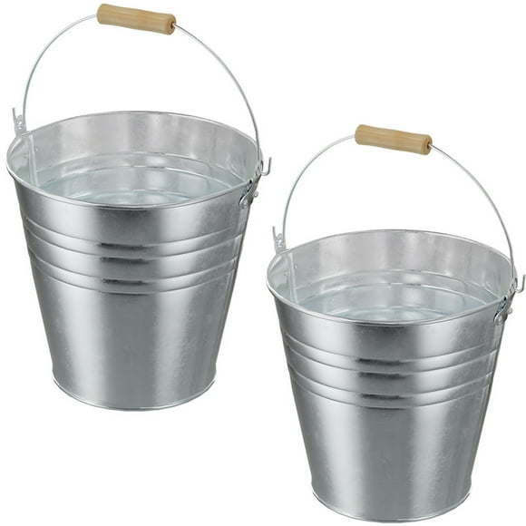 2Pack Large Galvanized Metal Bucket with Wood Handle - 12in Rustproof Ice Pail for Party Home Decor BBQ Beer Wine Plants & Storage (4Gal/15L)