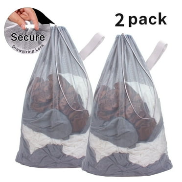 2Pack Large Mesh Laundry Bags with Locking Drawstring Closure,Dirty Clothes Organizer (Gray,24 x 36 Inches)