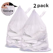 Yiannan 2Pack Large Mesh Laundry Bags with Locking Drawstring Closure,Dirty Clothes Organizer(White,24 x 36 inches)