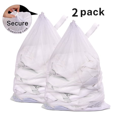 Yiannan 2Pack Large Mesh Laundry Bags with Locking Drawstring Closure,Dirty Clothes Organizer(White,24 x 36 inches)