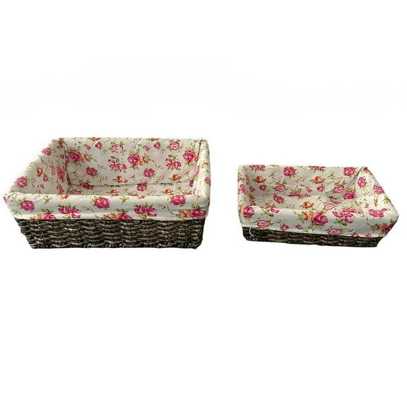 2Pack Large Rectangular Woven Wicker Basket,Floral-Printed Handwoven Baskets,Artisanal Craftsmanship Meets Durable, Stylish Storage For Everyday Use