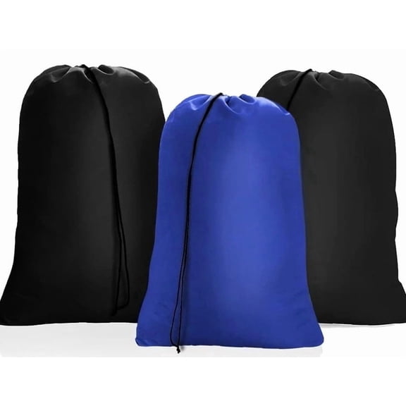 3 Pack XXL Drawstring Laundry Bag, 28x40 Inch Machine Washable Hamper Liner for Travel Camping, 2 Black 1 Blue