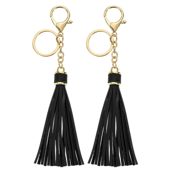 2Pack Leather Keychain Tassels with Lobster Clasp Key Ring, Black