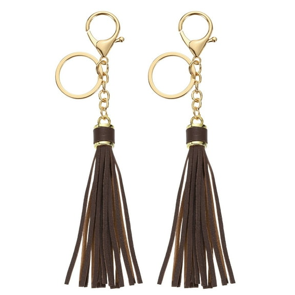 2Pack Leather Keychain Tassels with Lobster Clasp Key Ring, Deep Coffee