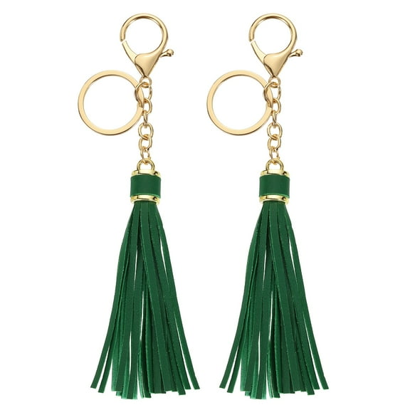 2Pack Leather Keychain Tassels with Lobster Clasp Key Ring, Green
