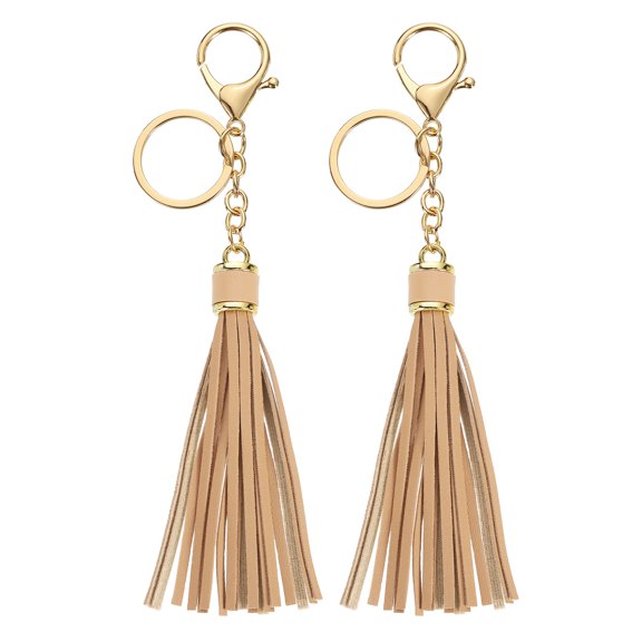 2Pack Leather Keychain Tassels with Lobster Clasp Key Ring, Khaki