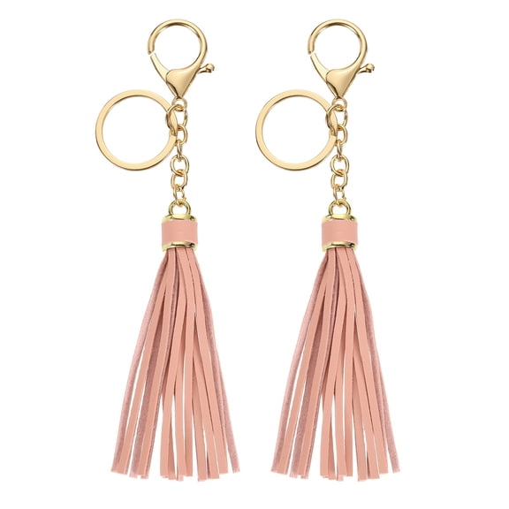 2Pack Leather Keychain Tassels with Lobster Clasp Key Ring, Misty Rose