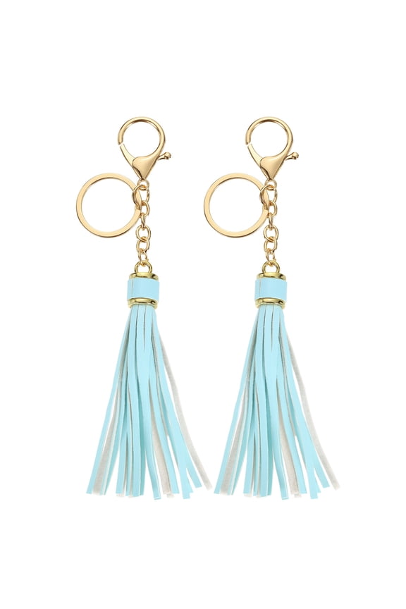 2Pack Leather Keychain Tassels with Lobster Clasp Key Ring, Sky Blue