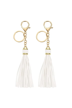 2Pack Leather Keychain Tassels with Lobster Clasp Key Ring, White