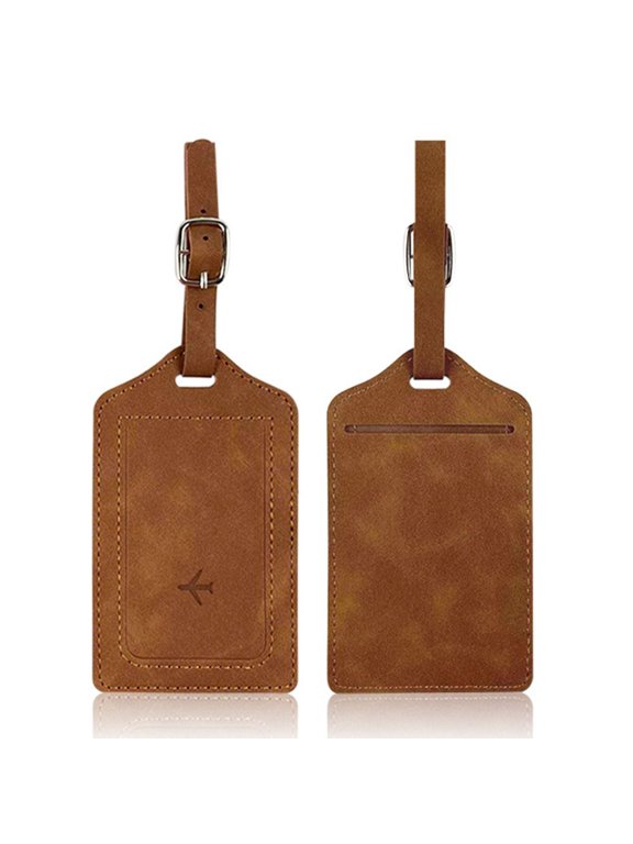 2Pack Leather Luggage Tag Set for Travel, Personalized ID Holder with Adjustable Strap, Suitcase Identifier for Boarding, Business Trip Accessories