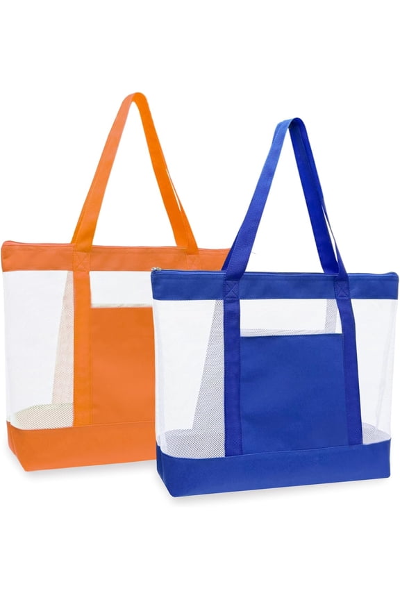2Pack Lightweight Mesh Tote Bag,Sandproof Beach Bags with Zipper &Double Pocket For Groceries,Poolside,Travel,Towels
