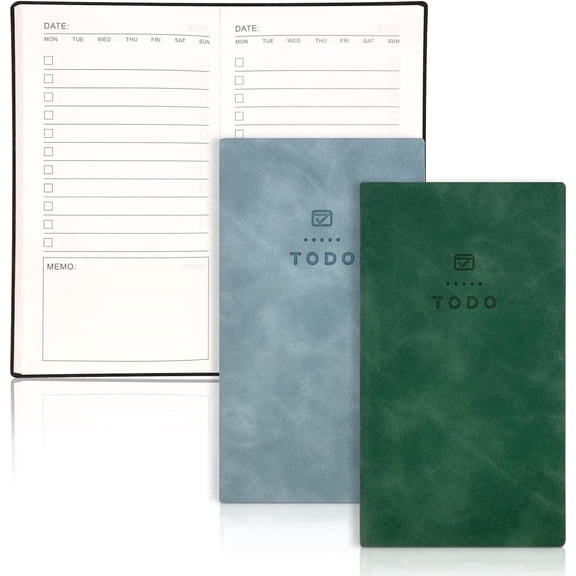 FULANDL 2-Piece Diary Set, 196 Page to-Do List with Leather Cover, Suitable for Work and Study