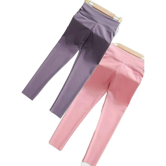 2Pack Little Girls Yoga Leggings Big Kids Footless Tight Legging Teen Skinny Running Fitness Dances Pants 7-13Y