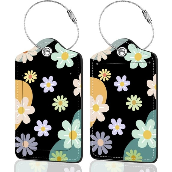 2Pack Luggage Tags for Suitcases, Cute  Pu Leather Cruise Luggage Tag with  Cover ID Label Address Card and Metal Ring Suitable for Women Men  Travel Bag Colorful Little Flower 9