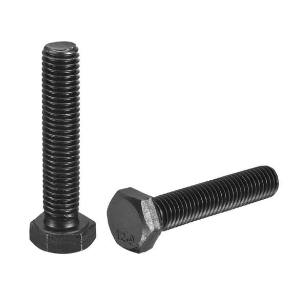 2Pack M10-1.5 x 50mm Left Hand Hex Head Bolt, Black Oxide Carbon Steel Reverse Fully Threaded Fastener Screws Bolts for Machinery, Automobiles and Construction
