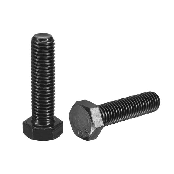 2Pack M12-1.75 x 45mm Left Hand Hex Head Bolt, Black Oxide Carbon Steel Reverse Fully Threaded  Fastener Screws Bolts for Machinery, Automobiles and Construction