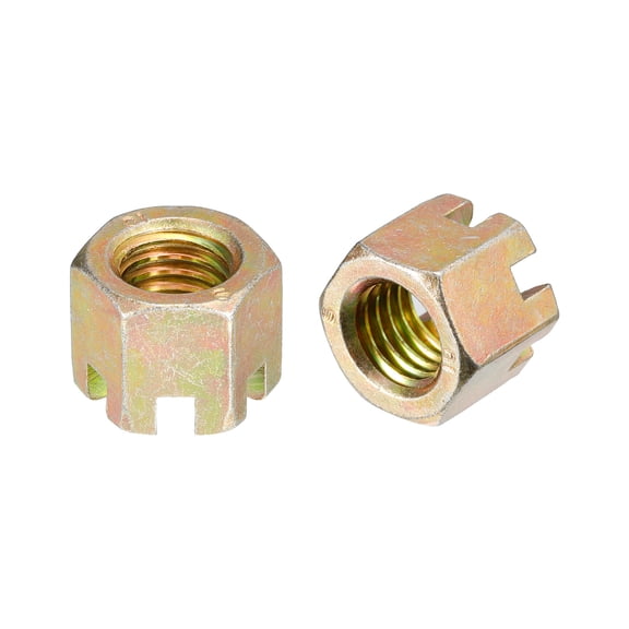 2Pack M12x1.75mm Hexagon Slotted Nut, Grade 10 Carbon Steel Hex Castle Nuts, Color Zinc