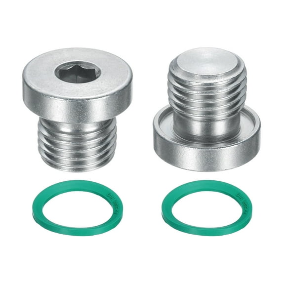 2 Pack M14x1.5 Inner Hex Head Pipe Fitting Plug, Universal Carbon Steel Thread Socket Plug with Green O-Ring for Terminate Pipe Ends or Replacement Drains