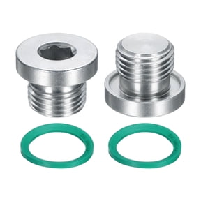 2 Pack M16x1.5 Inner Hex Head Pipe Fitting Plug, Universal Carbon Steel Thread Socket Plug with Green O-Ring for Terminate Pipe Ends or Replacement Drains